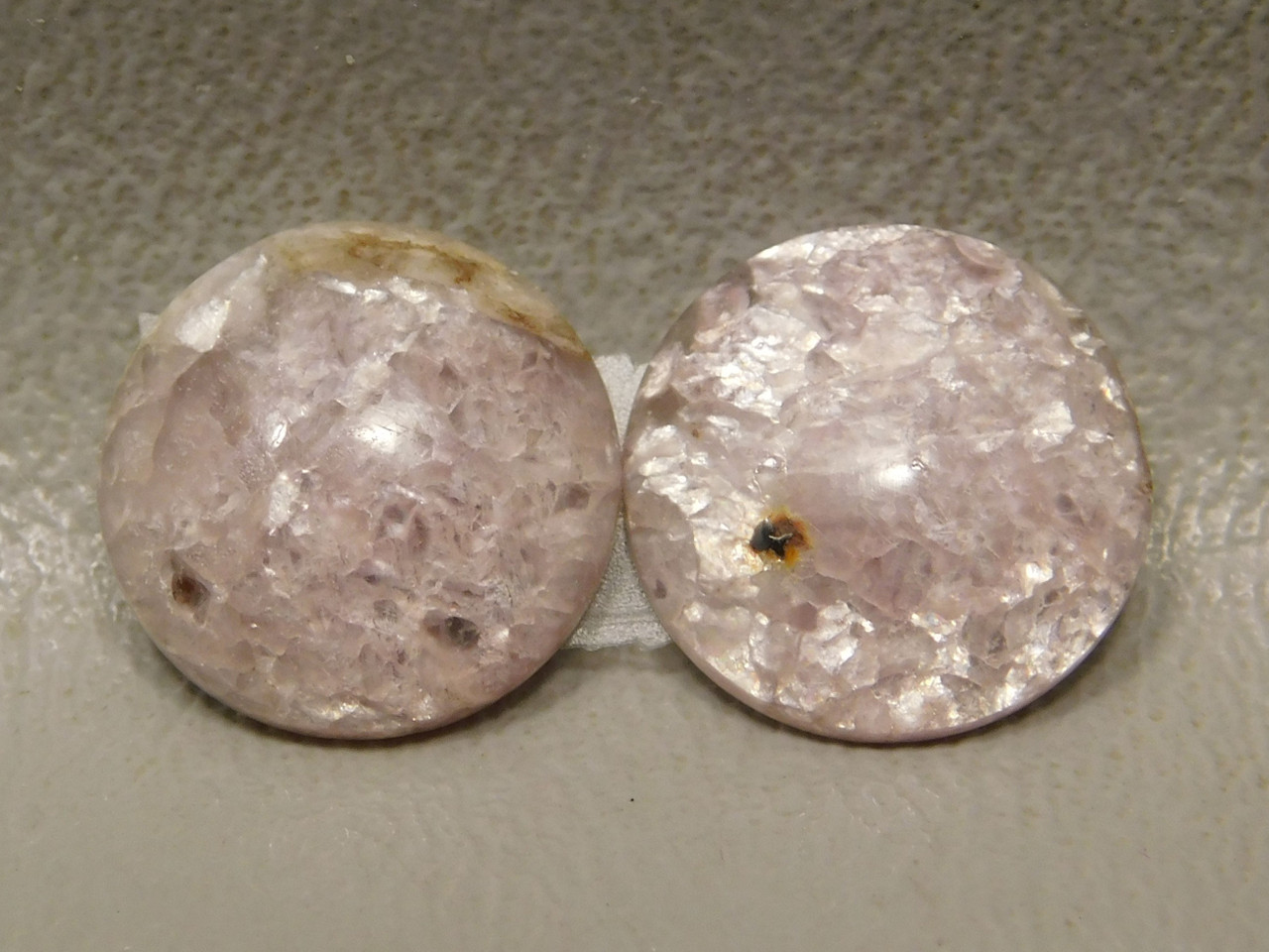 Lepidolite Matched Pair for Earrings Stone Cabochons 13 mm Rounds #22