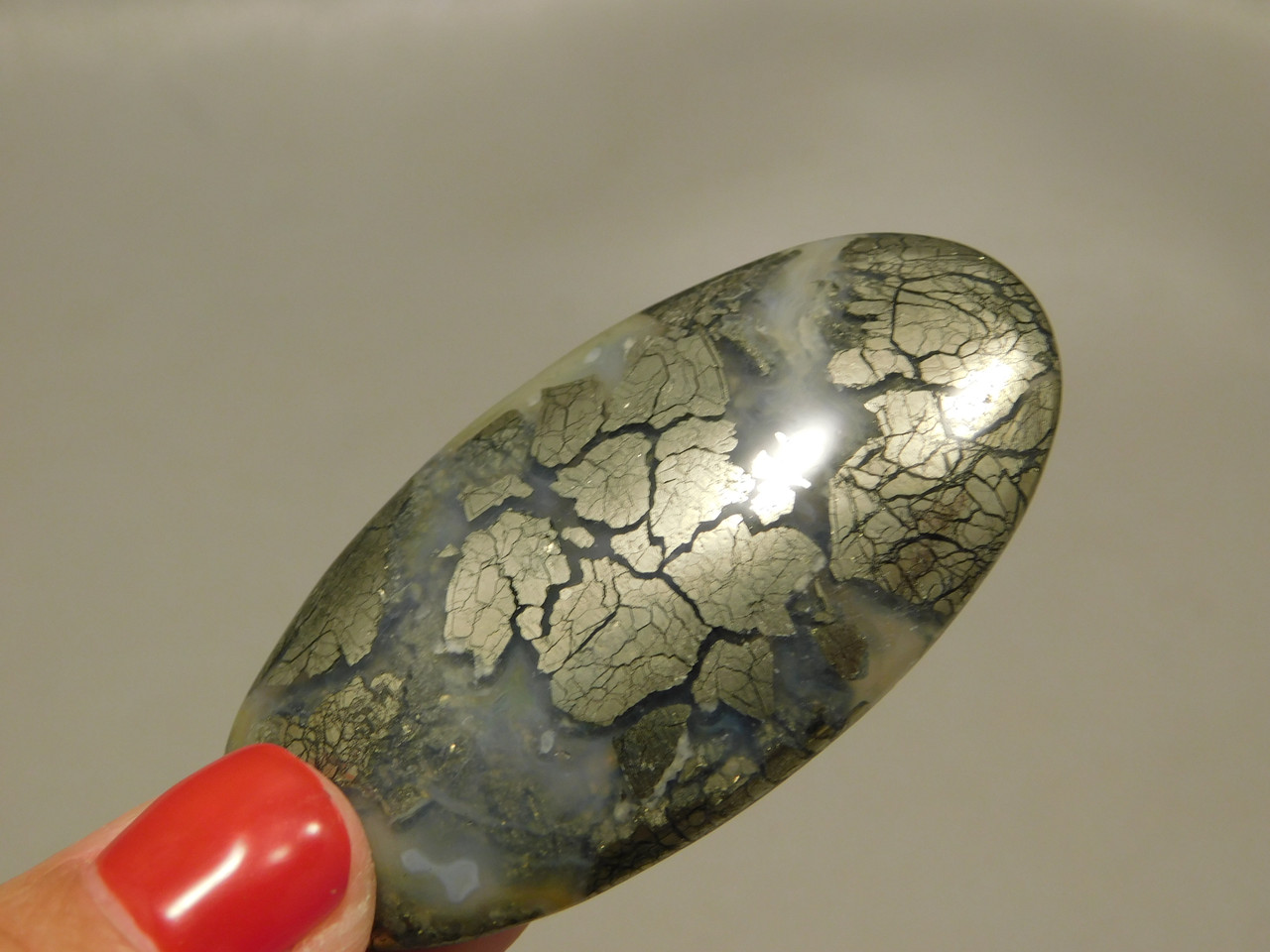 Marcasite and Pyrite  Nipomo Plume Agate Cabochon Oval Stone #20