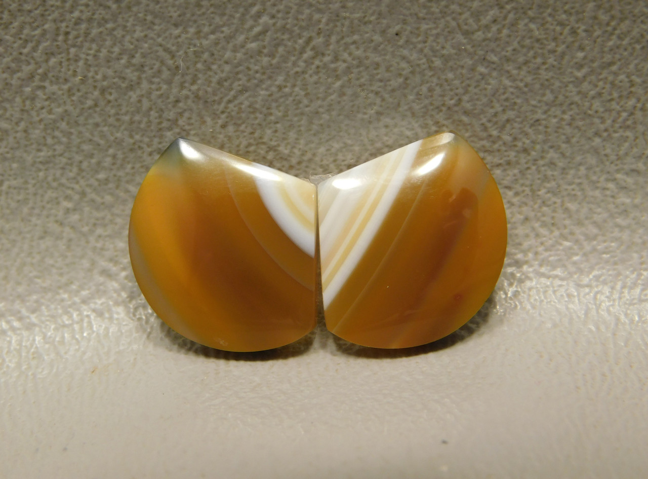 Brazilian Piranha Banded Agate Matched Pair Cabochons Shield #13