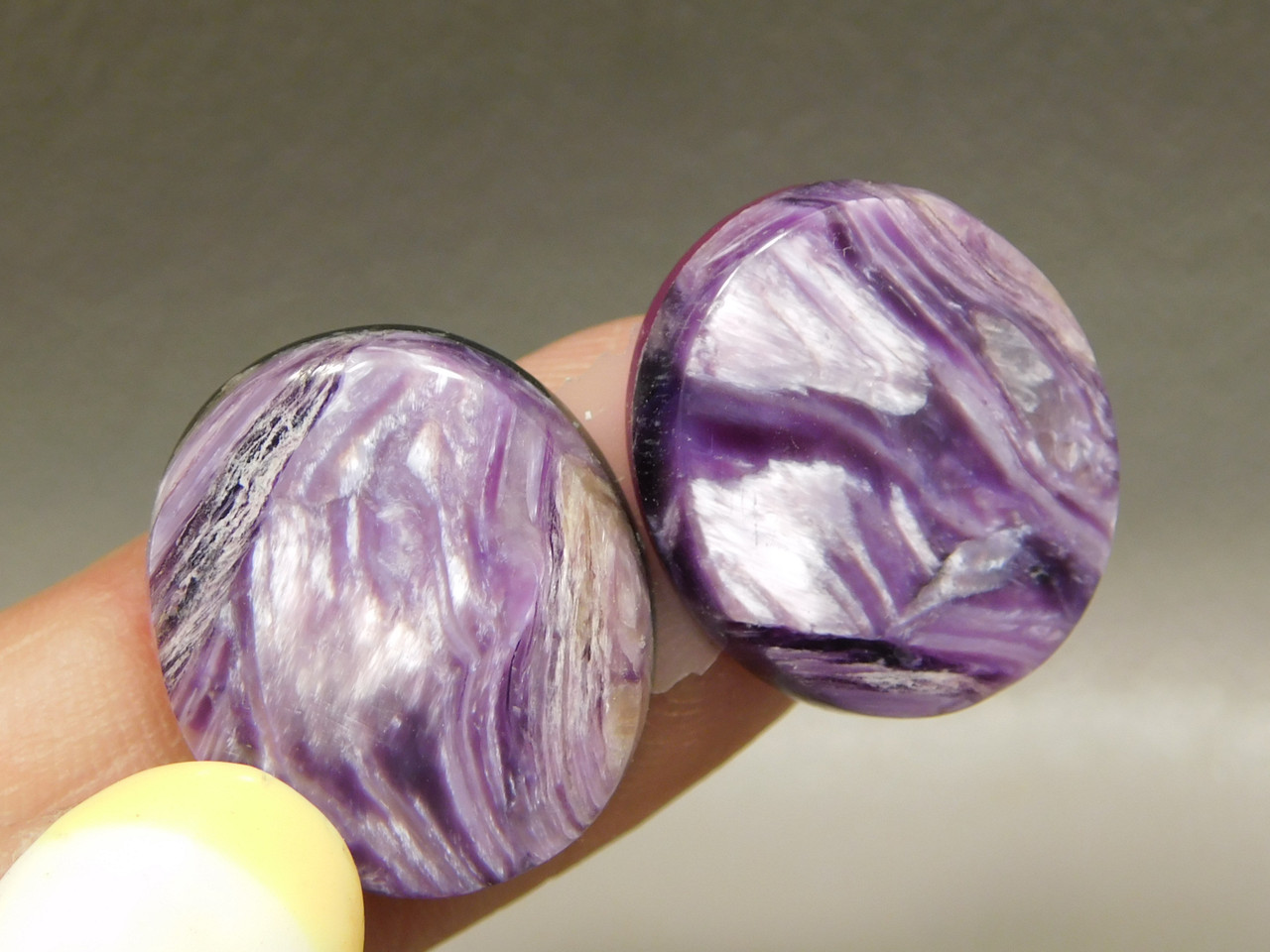 Purple Charoite Chatoyant Cabochons Stones Matched Pairs #13
