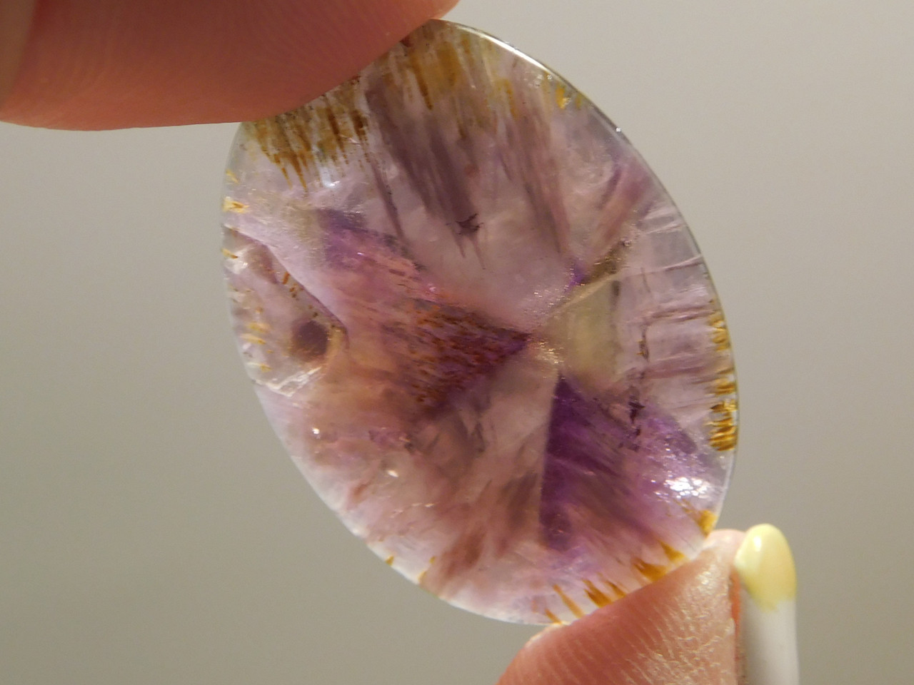 Cacoxenite Amethyst Quartz Purple Gold Auralite Cabochon Stone #10