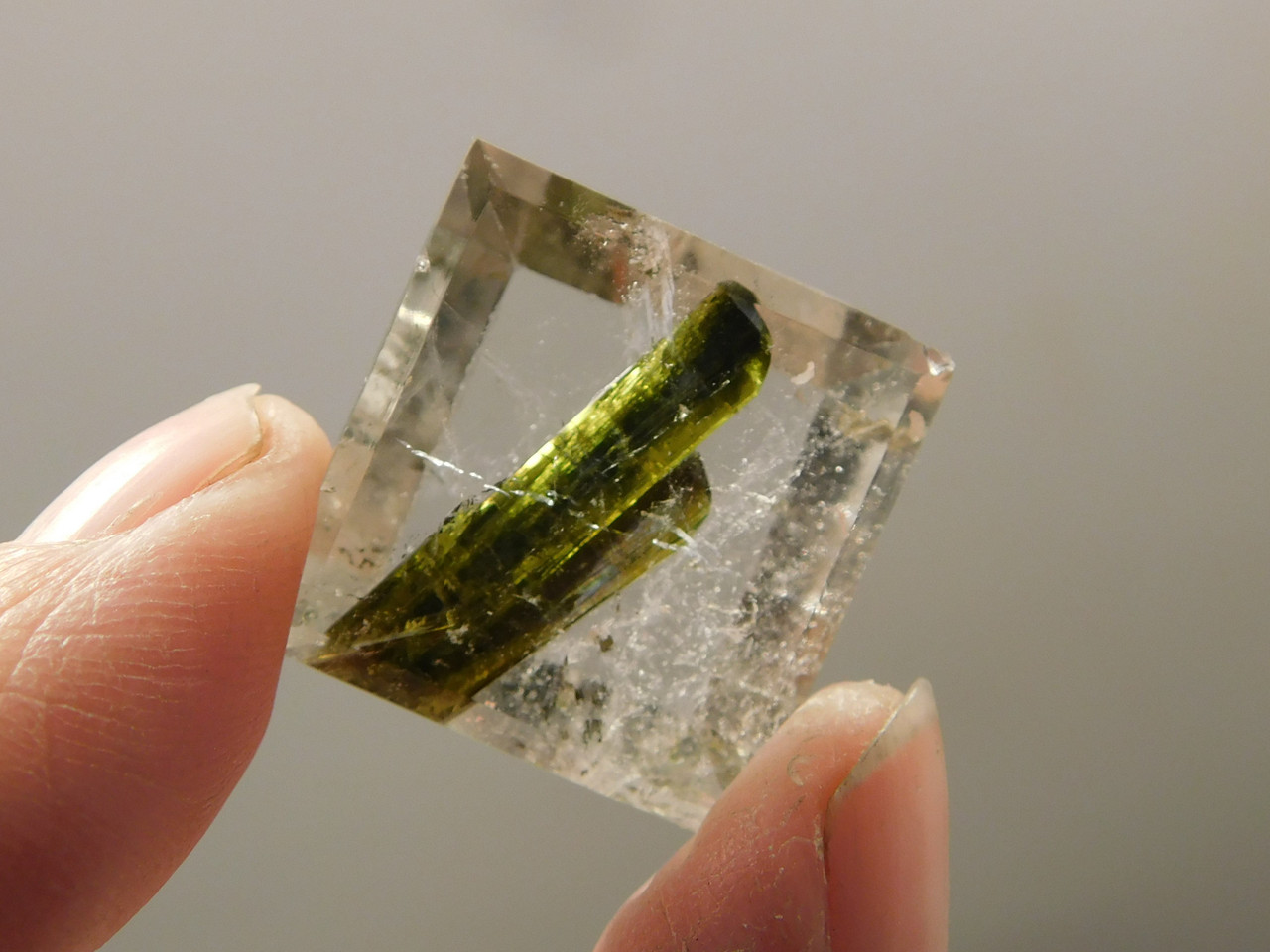 Epidote Included Quartz Cabochon Crystal Gemstone #Q4