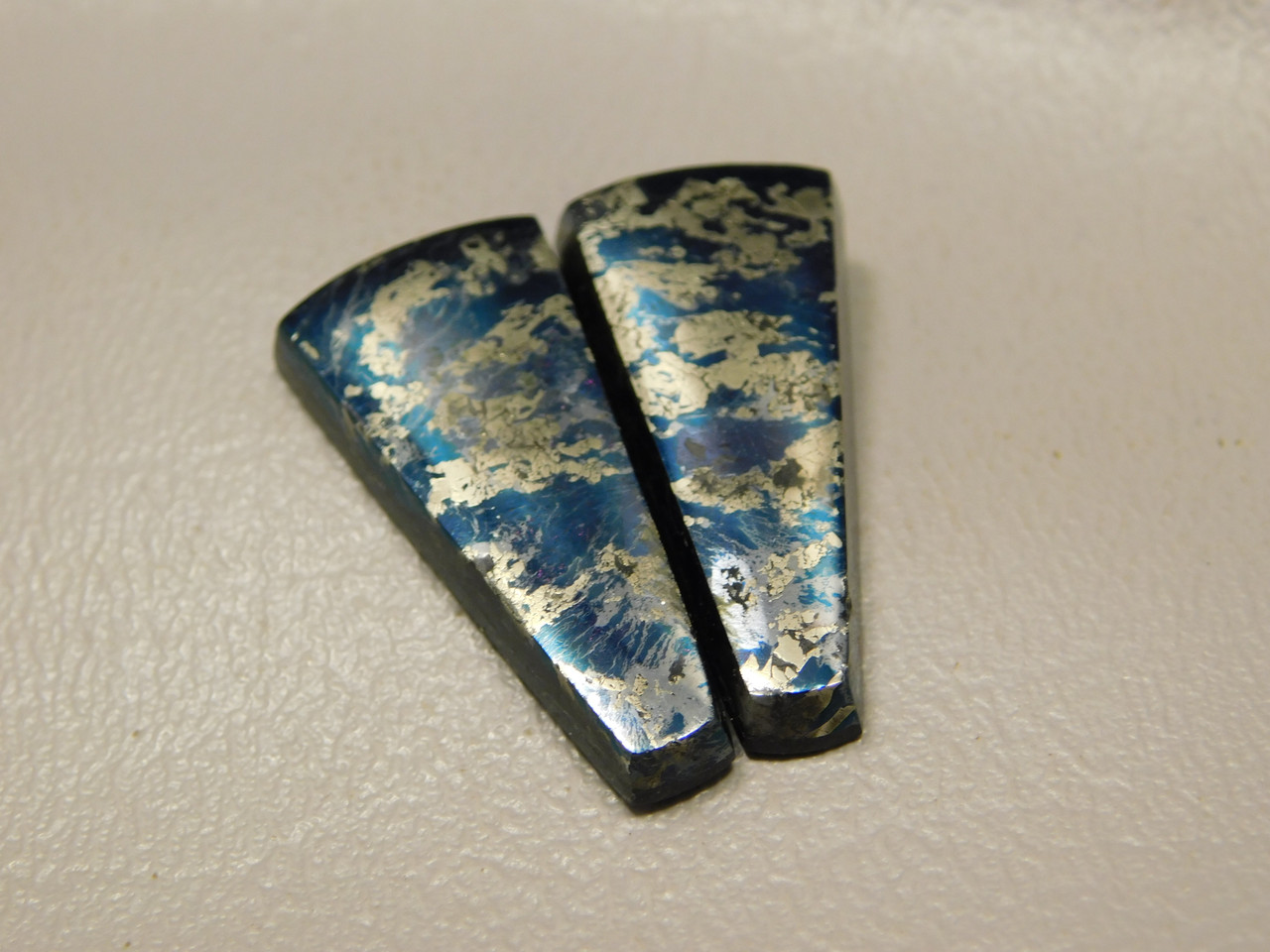 Covellite Indigo Blue Gold Cabochons Matched Pair Jewelry Supplies #5