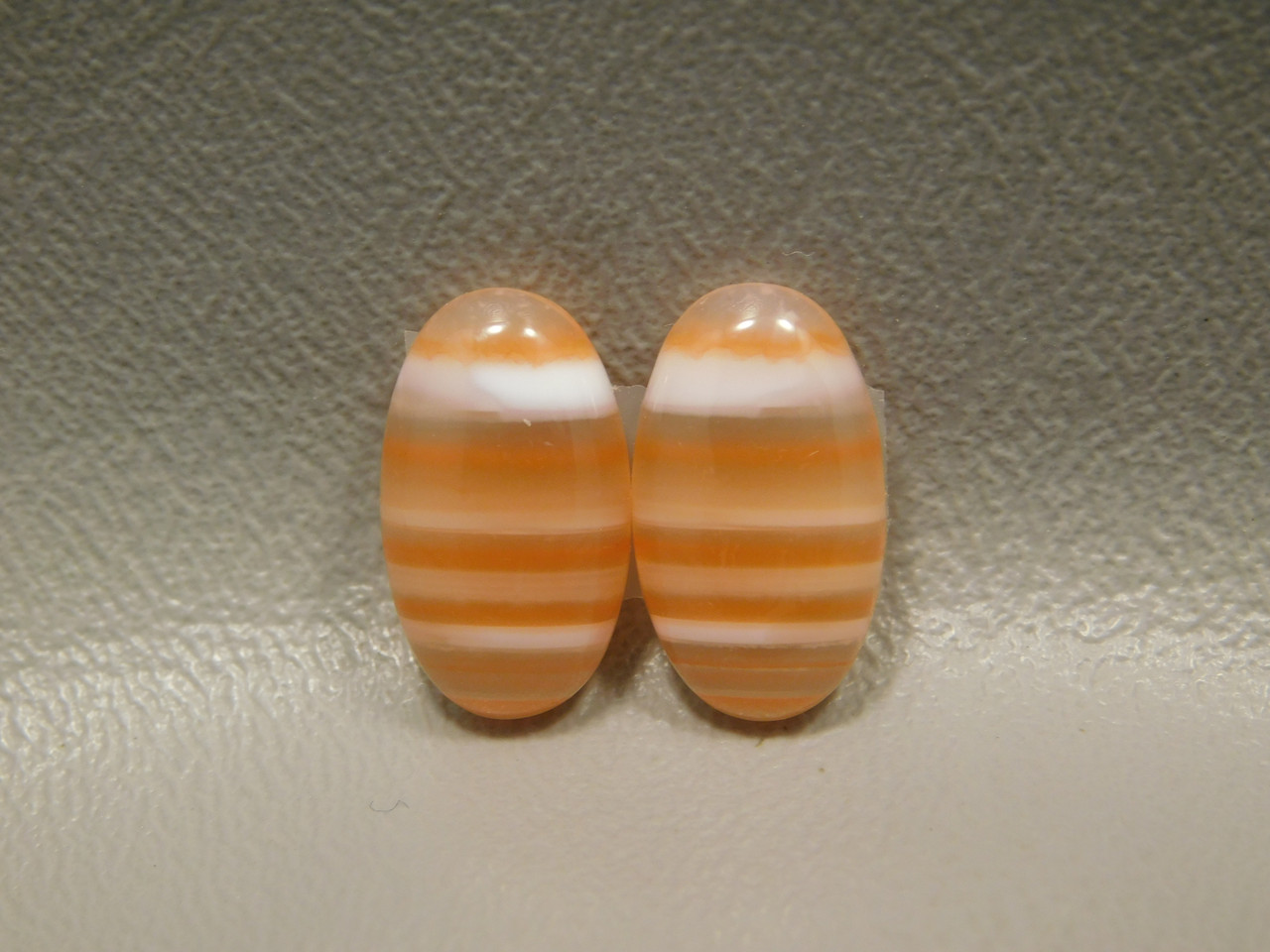 Stone Cabochons Orange White Striped Carnelian Agate Matched Pair #1