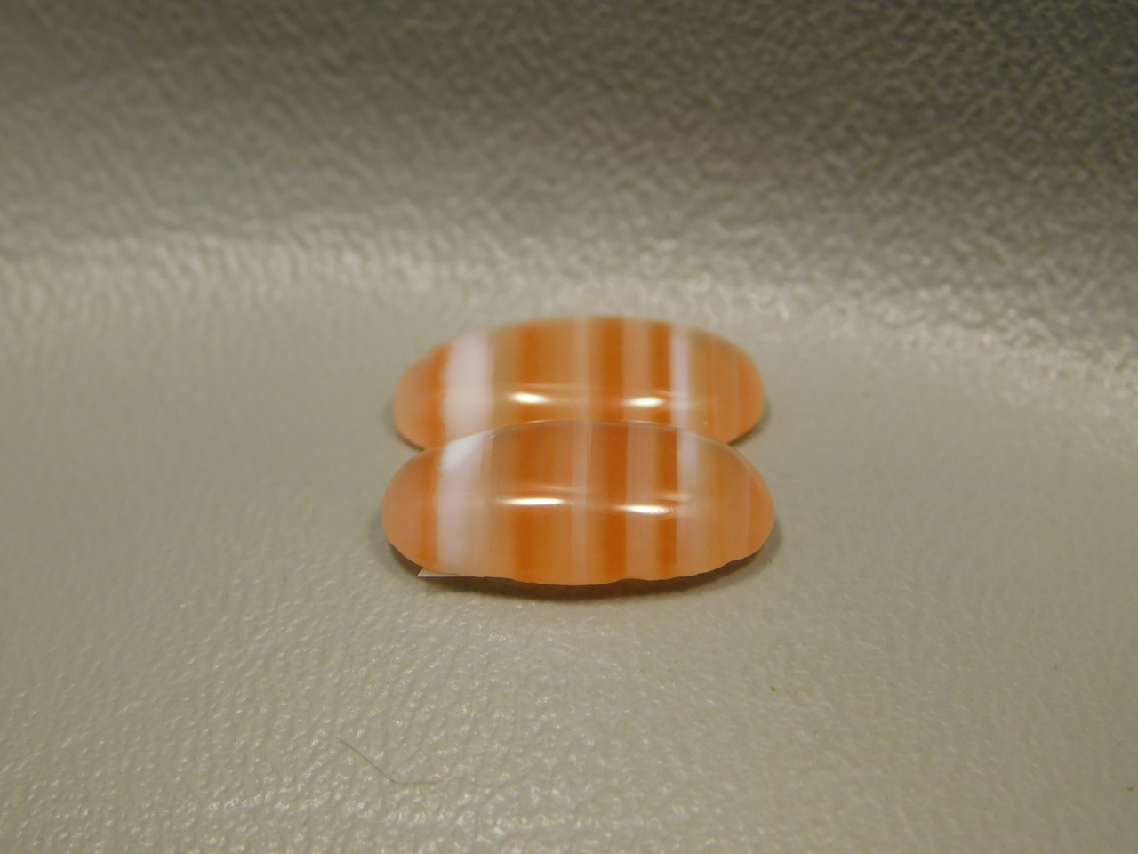 Stone Cabochons Orange White Striped Carnelian Agate Matched Pair #1