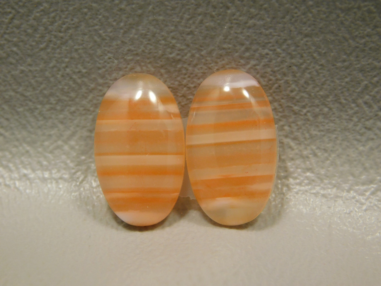 White and Orange Carnelian Agate Cabochons Earring Matched Pairs #11