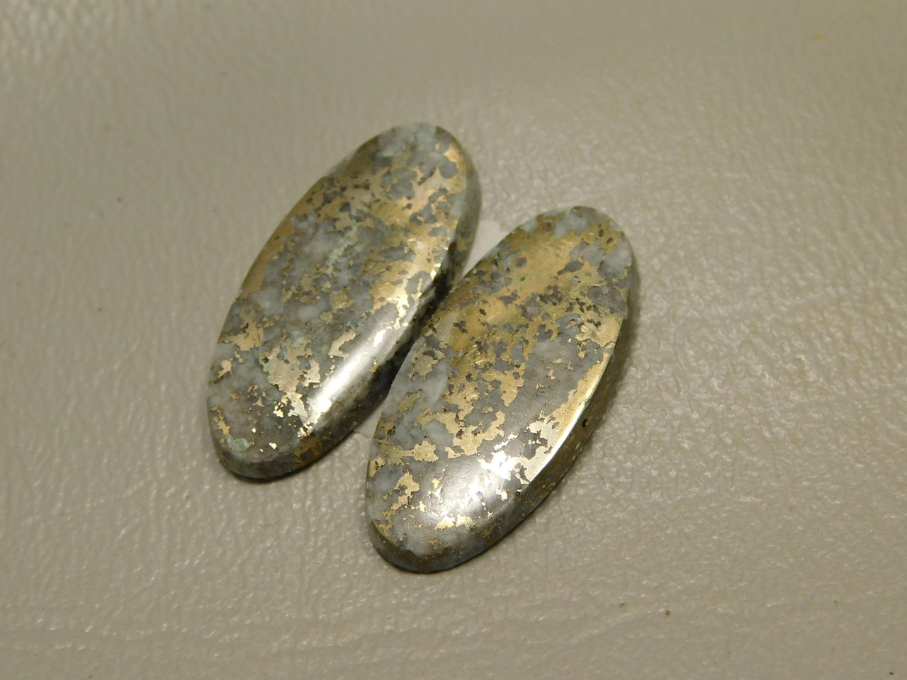 Snowflake Mohawkite Gold Silver Matched Pair Cabochons #18