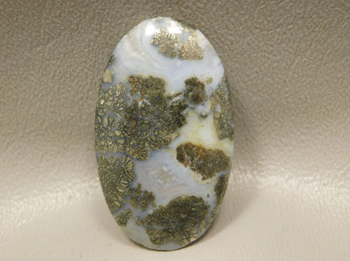 Nipomo Plume Agate Gold Marcasite Pyrite Inclusions Cabochon Stone #7