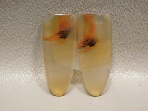 Brazilian Agate Matched Pair Cabochons Bullet Tongue Shaped #5