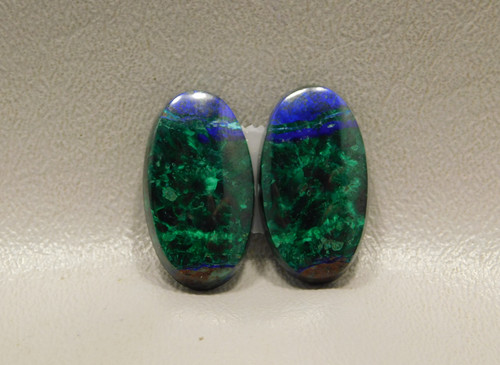Azurite-Malachite Matched Pair Cabochons Blue Chatoyant Green #26