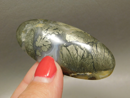 Gold Marcasite and Pyrite  Nipomo Plume Agate Cabochon Stone #9
