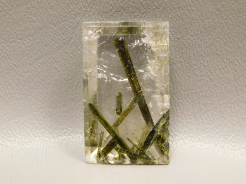 Green Epidote Crystal Inclusions in Quartz Cabochon Gemstone #Q6