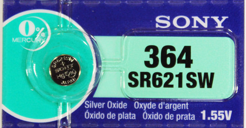 Sony 364 (SR621SW) 1.55V Silver Oxide 0% Hg Mercury Free Watch Battery (5  Batteries)