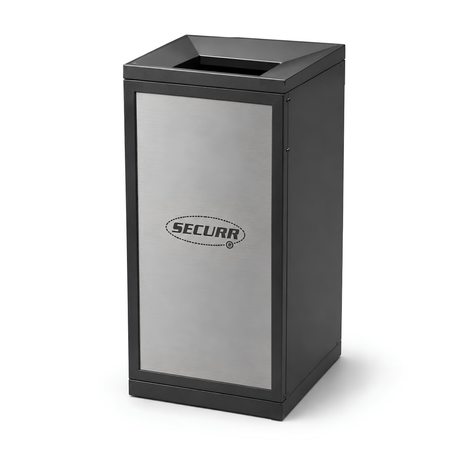 Indoor Recycle Bin, Square, Inward Sloping Top, Laser Cut Logo, Powder Coat Panels, 36 Gallon - HS45IR-IS-L-PS