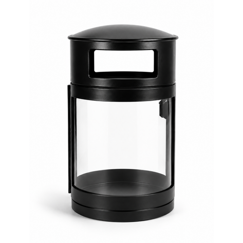 Trash or Recycling Can, Round, DHS Compliant, Clear Polycarbonate Panels, 55 Gallon - HS55 DHS