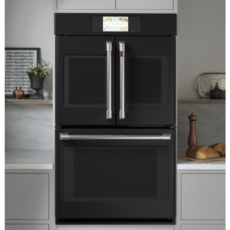 Cafe Professional Series 30" Matte Black Smart Built-In Convection French-Door Double Wall Oven