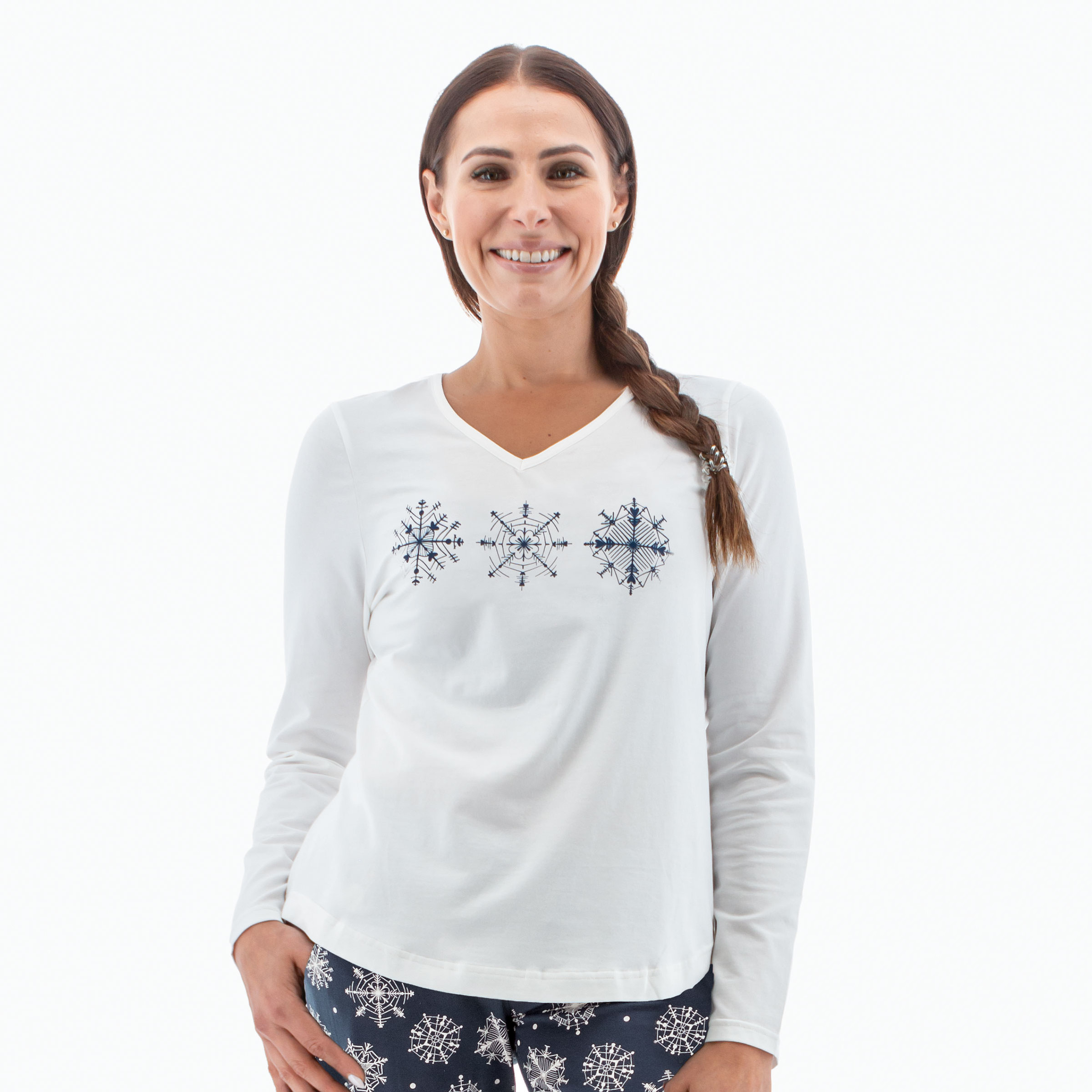 Women's Snowflake Long Sleeve Pajama Top