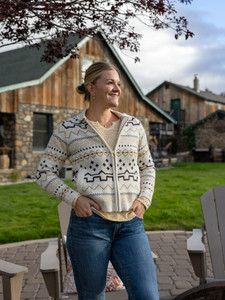 Woman wearing Tia Waffle Knit Floral Top studio