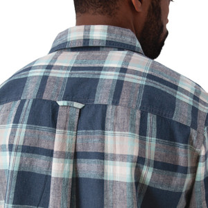 Porter Button Front Plaid Shirt studio Navy Blue detail