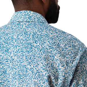 Liam Pearl Snap Printed Shirt Lake Blue shoulder detail