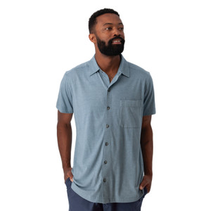 Riley Button Front Knit Shirt Spring Lake Blue