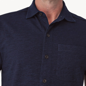 Jackson Button Front Shirt Indigo Heather Dark Blue studio detail