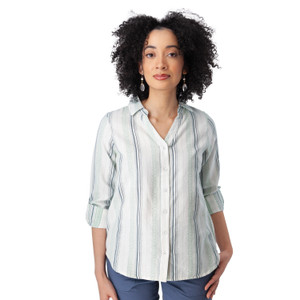 Plumas Y-Neck Shirt Ceramic Blue Stripe