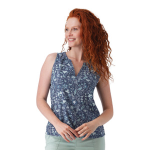 Kassie Split Neck Printed Tank Top Indigo Blue