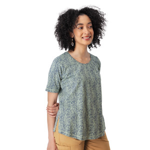 Daystar Elbow Sleeve Printed Top Jadeite Green