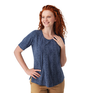 Daystar Elbow Sleeve Printed Top Vintage Indigo Blue