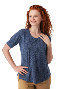Daystar Elbow Sleeve Printed Top Vintage Indigo Blue