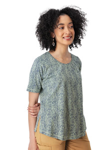 Daystar Elbow Sleeve Printed Top Jadeite Green