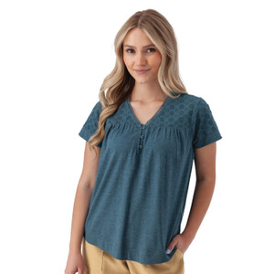 Ansley Eyelet Top Mallard Blue