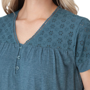 Ansley Eyelet Top Mallard Blue detail