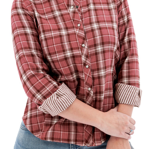 Gracie Organic Snap Plaid Shirt studio detail