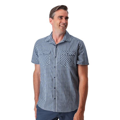 Rydell Pearl Snap Check Shirt Navy Blue studio