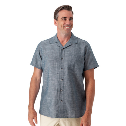 Bodi Cross-Weave Camp Shirt Dark Blue