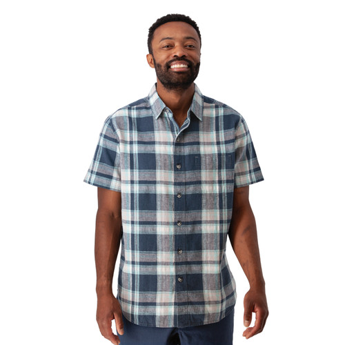 Porter Button Front Plaid Shirt studio Navy Blue