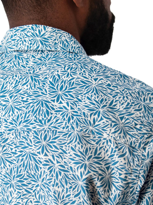 Liam Pearl Snap Printed Shirt Lake Blue shoulder detail
