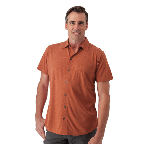 Riley Button Front Knit Shirt Potters Clay Red