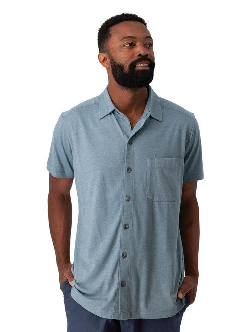 Riley Button Front Knit Shirt Spring Lake Blue