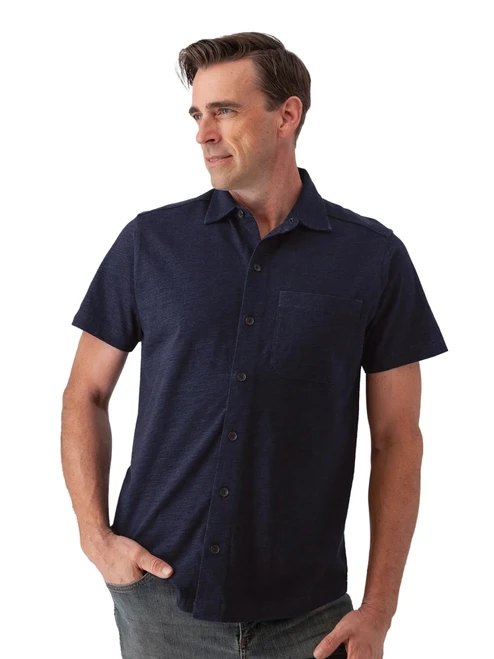 Jackson Button Front Shirt Indigo Heather Dark Blue studio