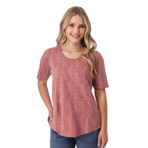 Daystar Elbow Sleeve Printed Top Dusty Rose Pink