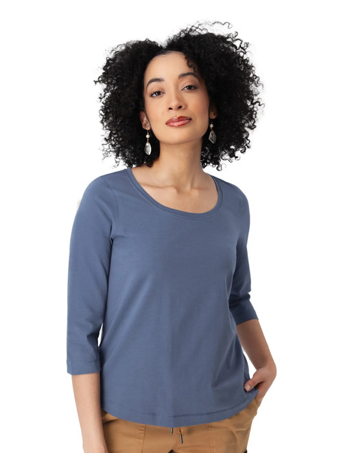 Magnolia Solid 3/4 Sleeve Top Vintage Indigo Blue