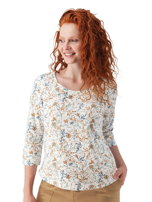 Magnolia 3/4 Sleeve Patterned Top Jadeite All Over Print