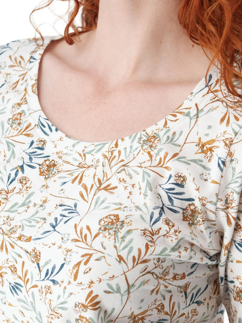 Magnolia 3/4 Sleeve Patterned Top Jadeite All Over Print detail