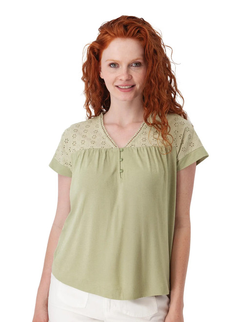 Ansley Eyelet Top Reseda Green