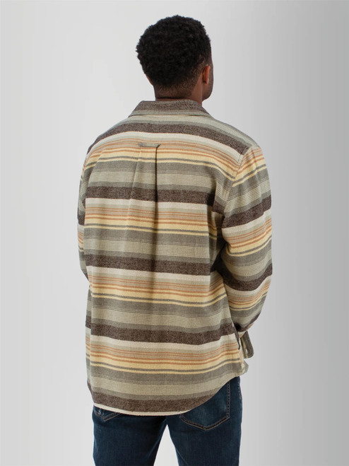 Back view of the Miles Organic Cotton Big Shirt in natural stripes.