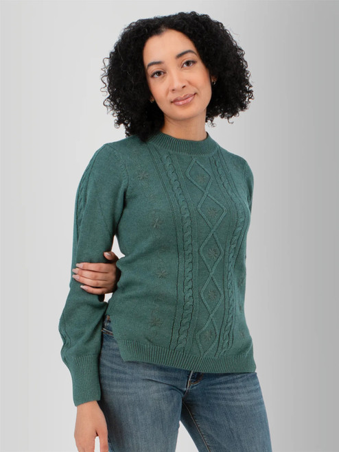 Winter Wisteria Embroidered Cable Knit Sweater studio