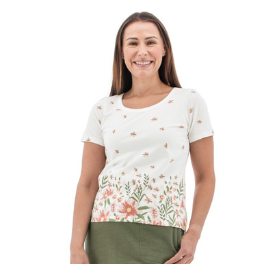 【2plan】Blossom Printing Pigment Short Sleeve T-shirt Women's Blossom Short Sleeve Top | Old Ranch Brands